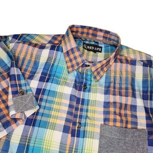 Red Ape Men's Size XL Colorful Short Sleeve Plaid Button Up Shirt Designer style